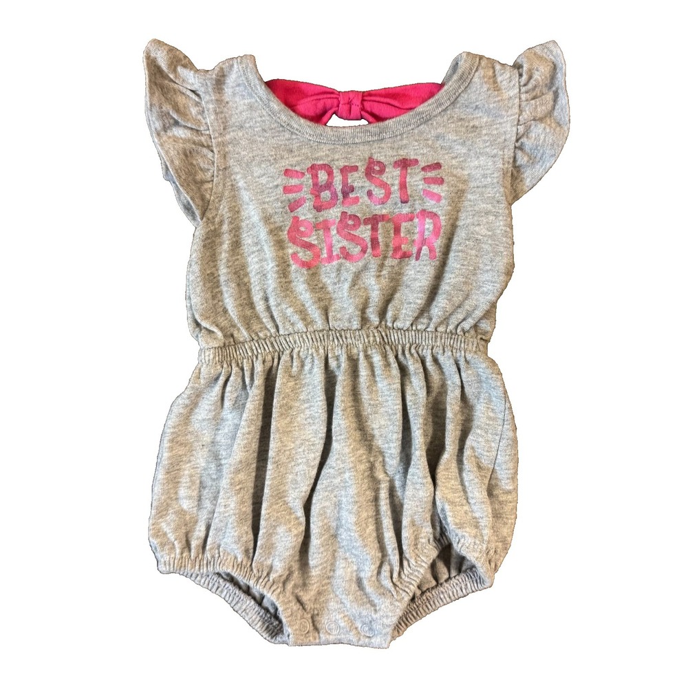 Cat & Jack Romper Baby‎ Girl 0/3 Months Best Sister Summer One Piece Outfit Gray